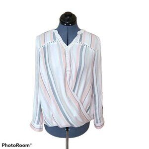 Vintage America faux wrap striped beach shirt Medium Short